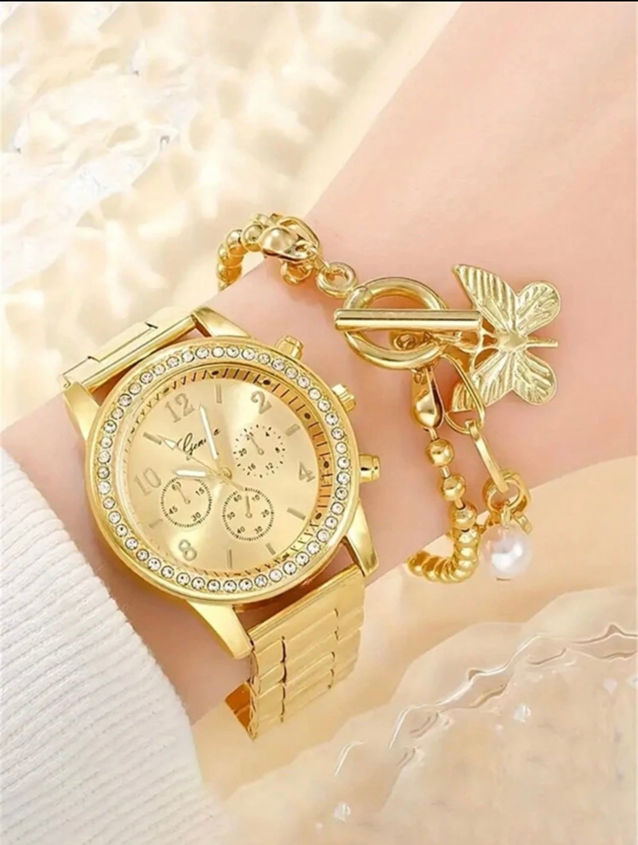 Luxury Gold Watch & Charm Bracelet Set