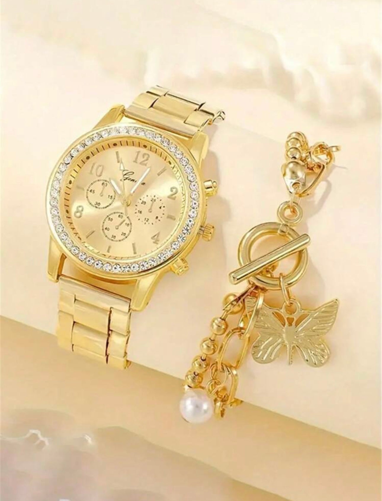 Luxury Gold Watch & Charm Bracelet Set